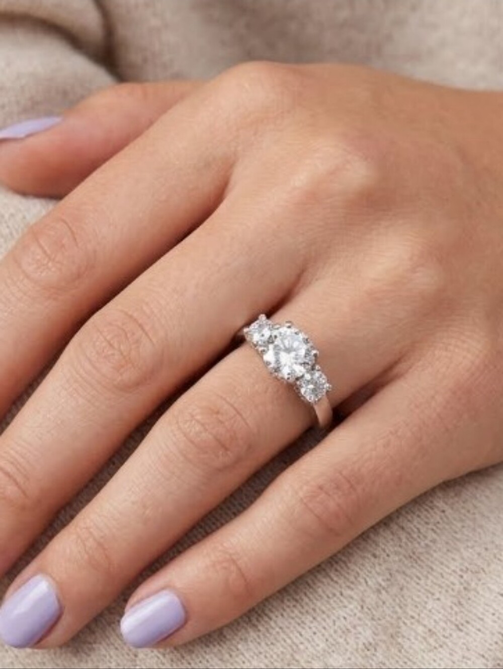 CZ Solitaire Ring Large Center Stone with 2 Smaller Stones On Should Prong 5.5